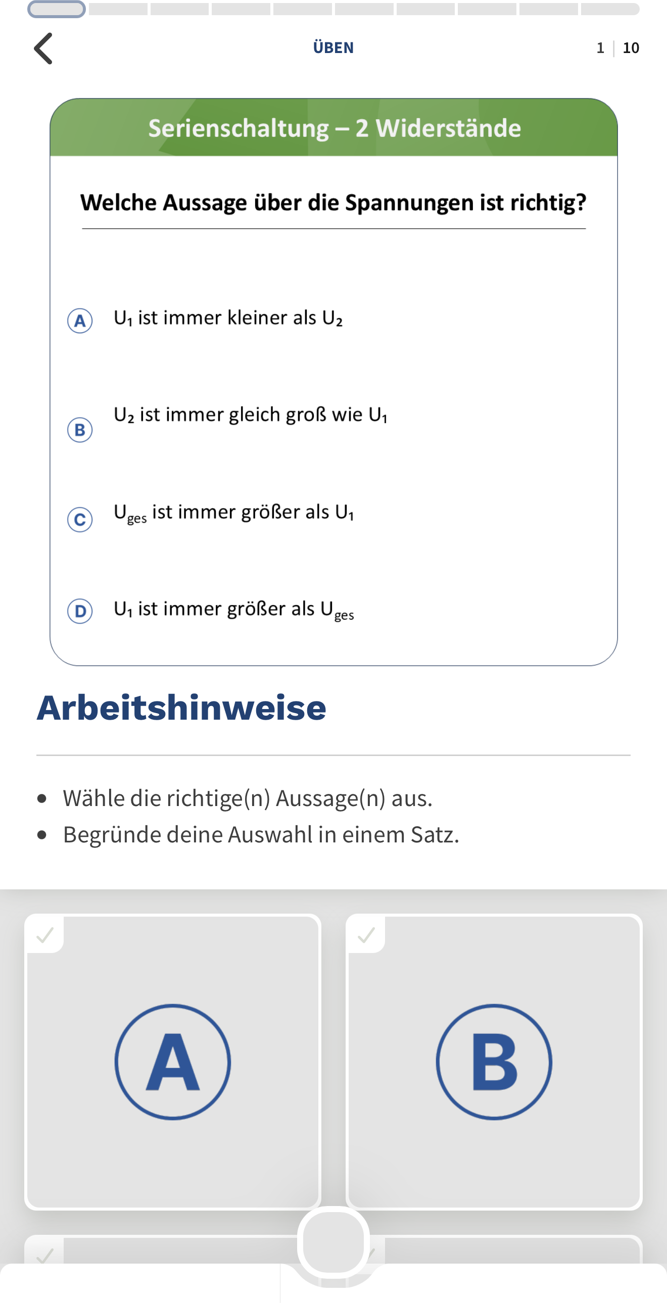 OVOS Üben – Multiple-Choice-Aufgabe zur Anwendung des Lernstoffs
